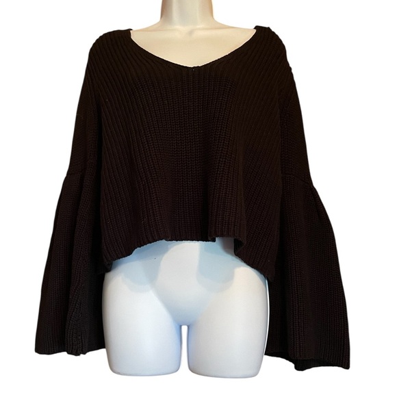 Free People V-Neck Cable Knit Bell Sleeve Sweater - Picture 3 of 6